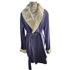 VICTORIAS SECRET Womens Fleece Robe Plush Sherpa Collar Long Sleeve Purple L